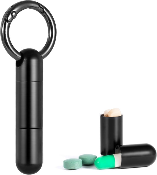 Titanium Keychain Pill Holder,Mini Pill Case Keychain,Waterproof Pocket Pill Case,Small Pill Container for Travel Purse(2 Compartment)