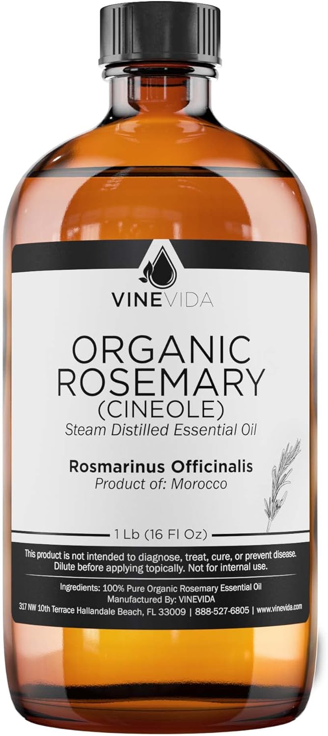 VINEVIDA Rosemary Essential Oil - 16 oz, Organic, Undiluted - DIY Candle Scents & Soap Making