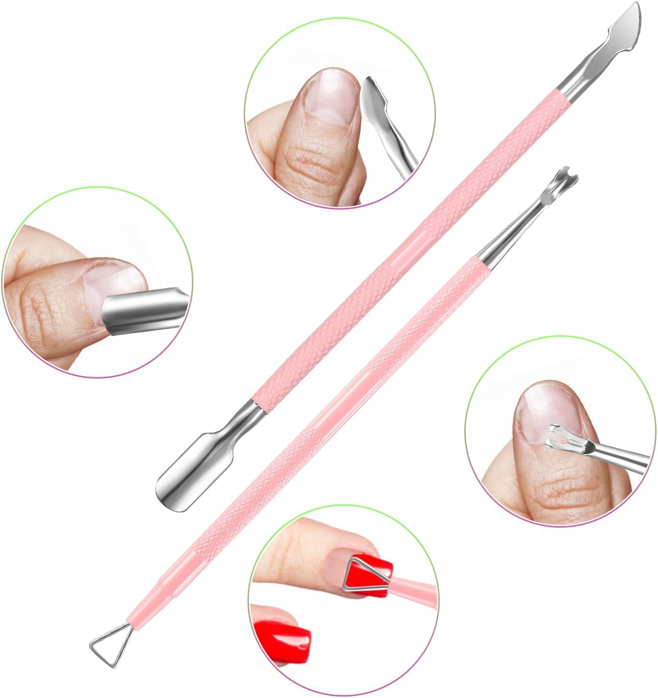 Cuticle Trimmer with Cuticle Pusher, XUNXMAS Cuticle Remover Cutter Nipper Scissor and Triangle Cuticle Nail Pusher Peeler Scraper, Durable Dead Skin Clipper Manicure Pedicure Tools (Pink)