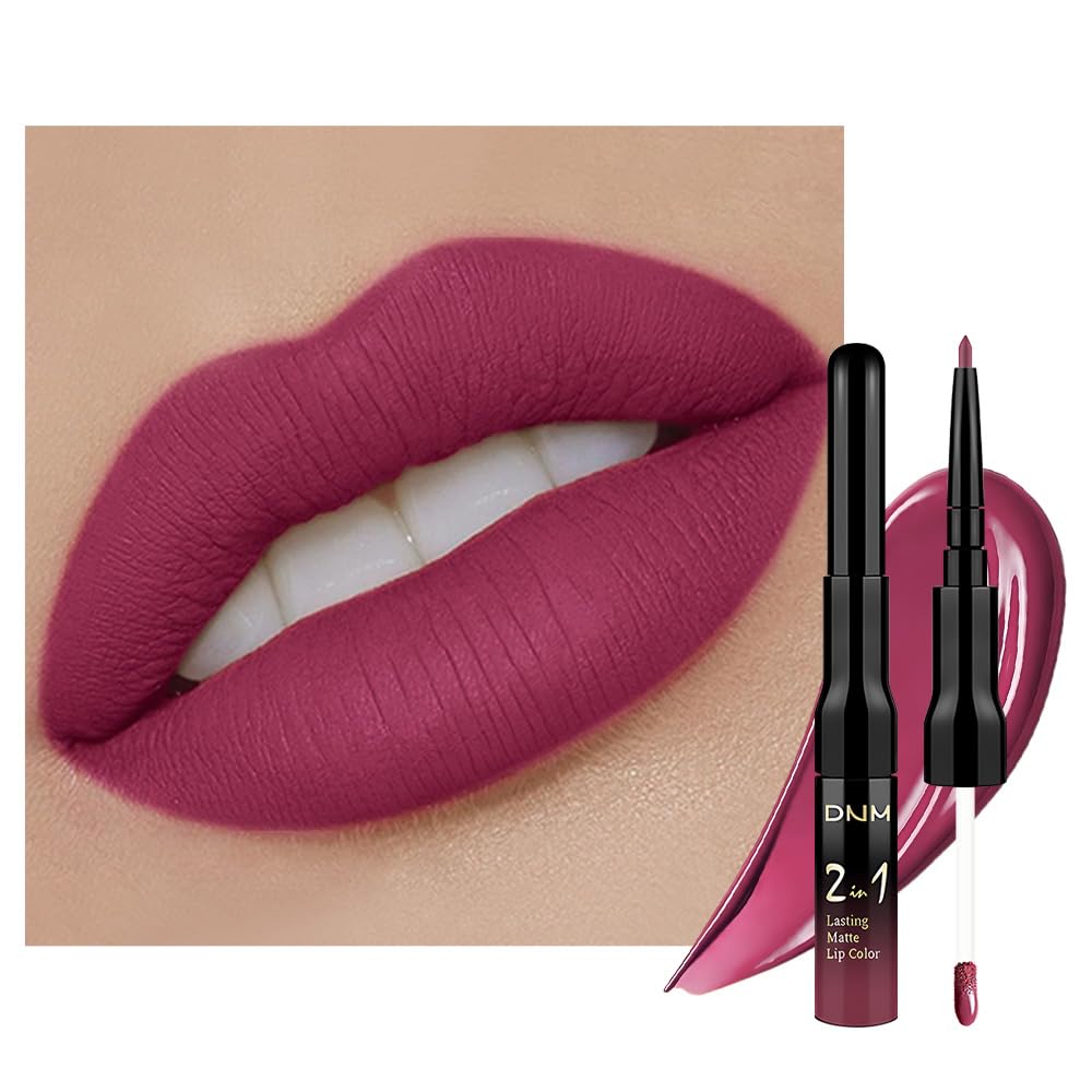 evpct 1Pcs Rose Plum Neutral Matte Lip Liner and Liquid Lipstick Stain Makeup Set for women, Rose Long Lasting Smudge Proof Lipstick labiales matte mate larga duracion listip 24 hours originales, 28#