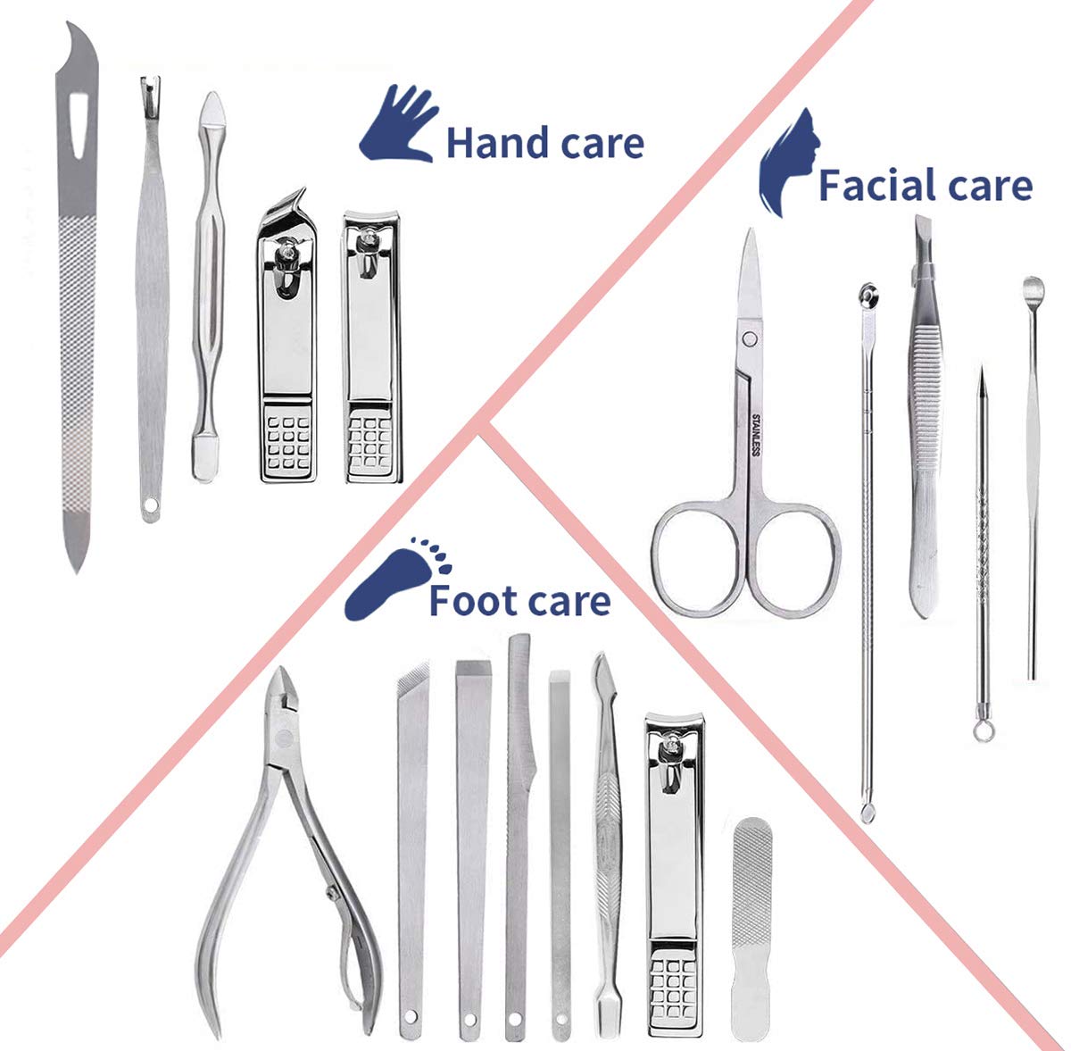Manicure Set Pedicure Kit Professional 19 Pcs Nail Clipper for Men & Women Stainless Steel Sharp Cutter Grooming Nose Hair Scissors…Black Fingernails & Toenails with Portable Case (Black_19 pieces)
