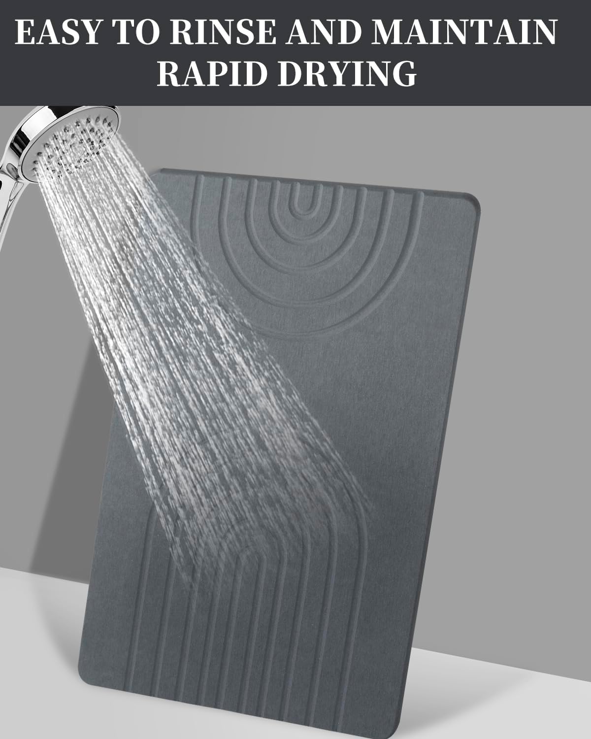 Stone Bath Mat 24"x16" - Diatomaceous Earth Shower Mat, Quick Dry, Anti-Slip, Modern Design with Bonus Non-Slip Pad - Perfect for Home Safety and Style, White,Semicircle