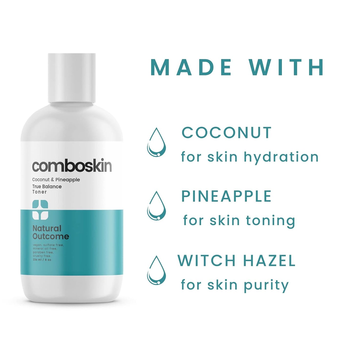 Combination Skin Balancing Face Toner | Alcohol Free Witch Hazel Facial Astringent w/Hydrating Aloe Vera, Coconut & Pineapple | 8 oz