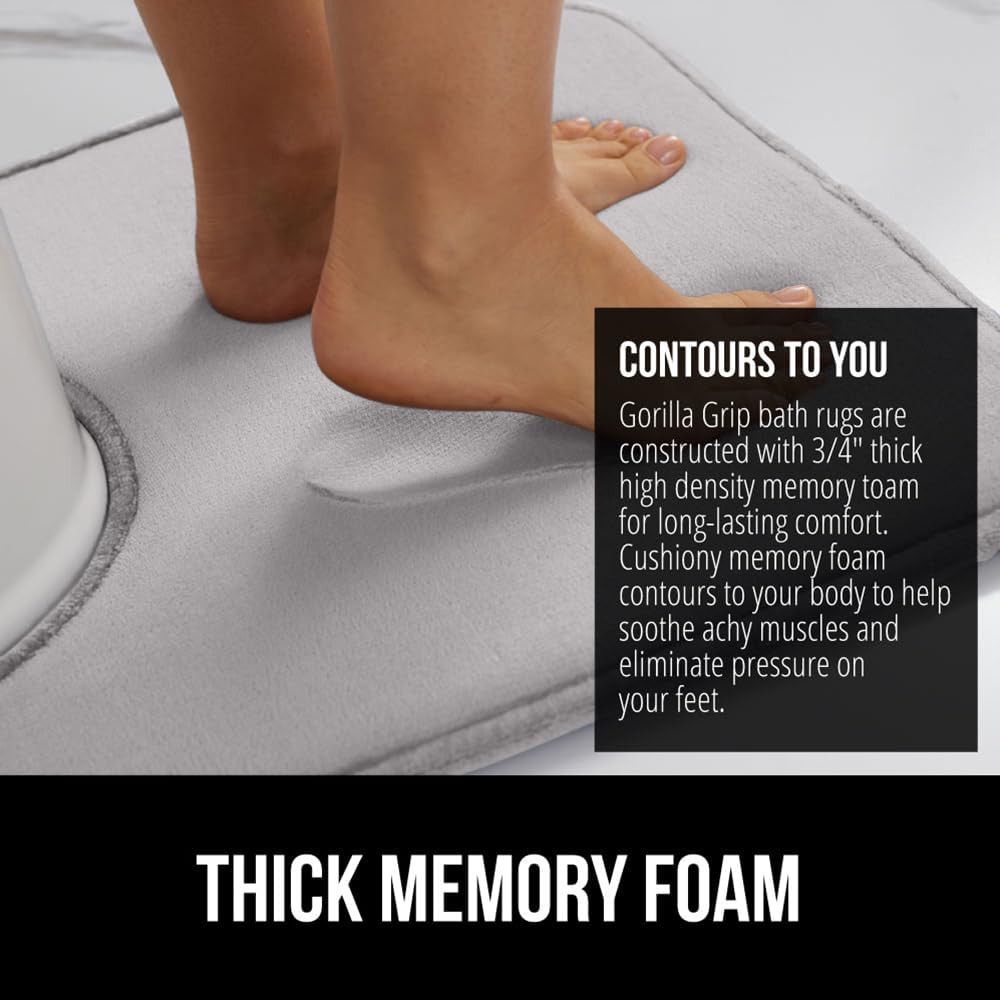 GORILLA GRIP Thick Memory Foam Toilet Rug for Bathroom, Square Shaped Washable, Absorbent Velvet Topside Floor Mats, Machine Wash, Cushioned Luxury Rugs for Bath Room, 22.5 x 19.5 Soft Gray