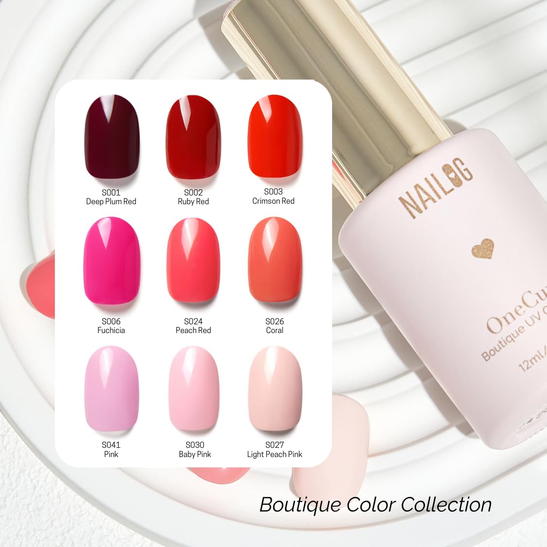 NAILOG One Step Red Gel Nail Polish 12ml Top Coat Color Gel Base 3-In-1 Formula Soak Off UV Gel Polish for Home DIY & Gifting | Crimson Red