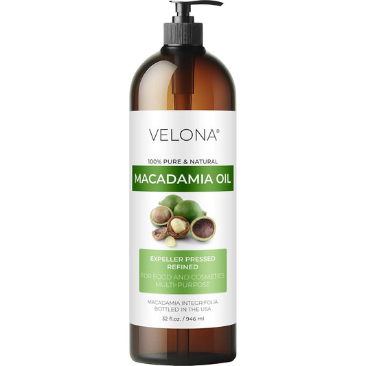 velona Macadamia Nut Oil 32 Fl Oz | 100% Pure and Natural Carrier Oil | Refined, Cold pressed | Cooking, Skin, Hair, Body & Face Moisturizing | Use Today - Enjoy Results