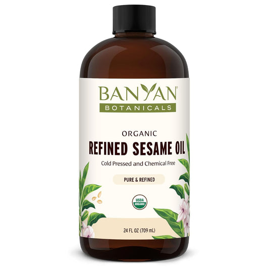Banyan Botanicals Refined Sesame Oil – Organic Sesame Oil for Skin, Body, Hair & More – Multiple Sizes – 24 oz – Non GMO Sustainably Sourced Vegan
