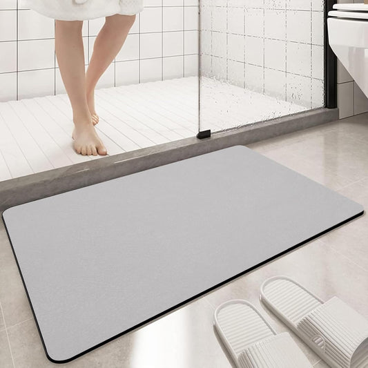Diatomaceous Earth Bath mat Bathroom Rugs Super Absorbent Quick Dry Non Slip Bath Mat Thin Bathroom Floor Mats Fit Under Door-Shower Rug for in Front of Bathtub Shower, Grey, 19.6"x31.5"