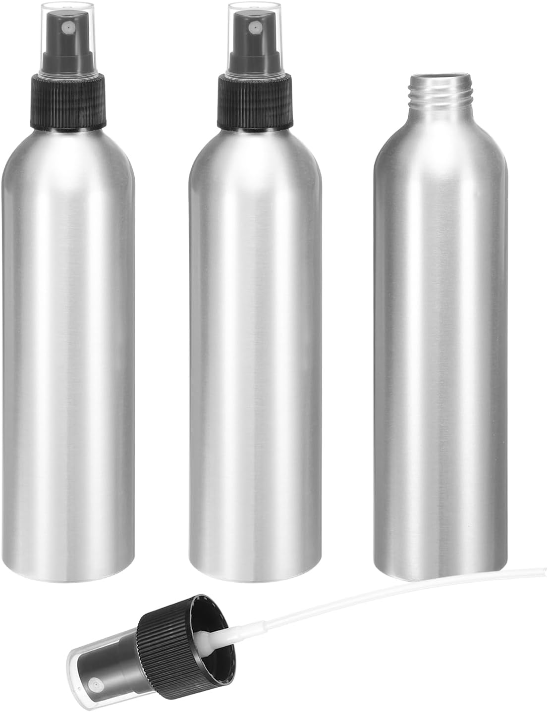 HARFINGTON 3pcs Aluminum Fine Mist Spray Bottles 250ml/8.5oz Metal Small Liquid Alcohol Refillable Travel Container with Black Plastic Nozzle Cap for Perfume Skincare Cosmetic Storage Bottle