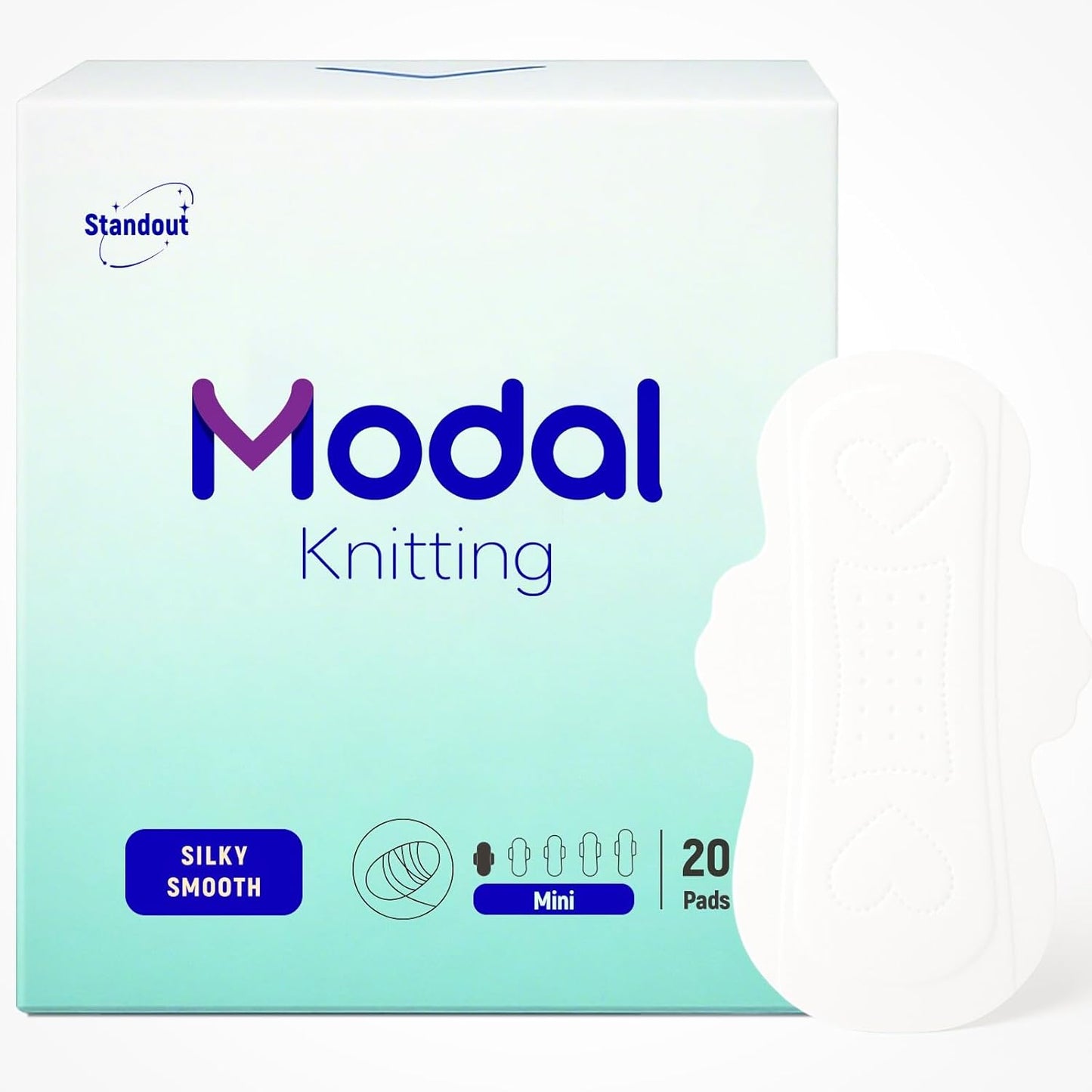 MODAL Panty Liners for Women, Unscented Sanitary Pads with Wings, Daily Thin Panty Liners, 7.5 Inch(190 mm), Mini, 20 Count