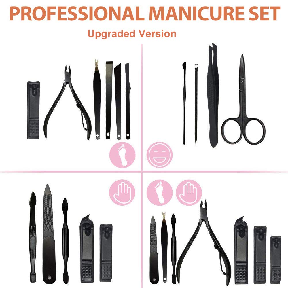 Manicure Set, Pedicure Kit, Nail Clippers, 16 in 1 Professional Grooming Kit Stainless Steel, Toenail Tools with Luxurious Brown Leather Travel Case for Men Women Upgraded Version