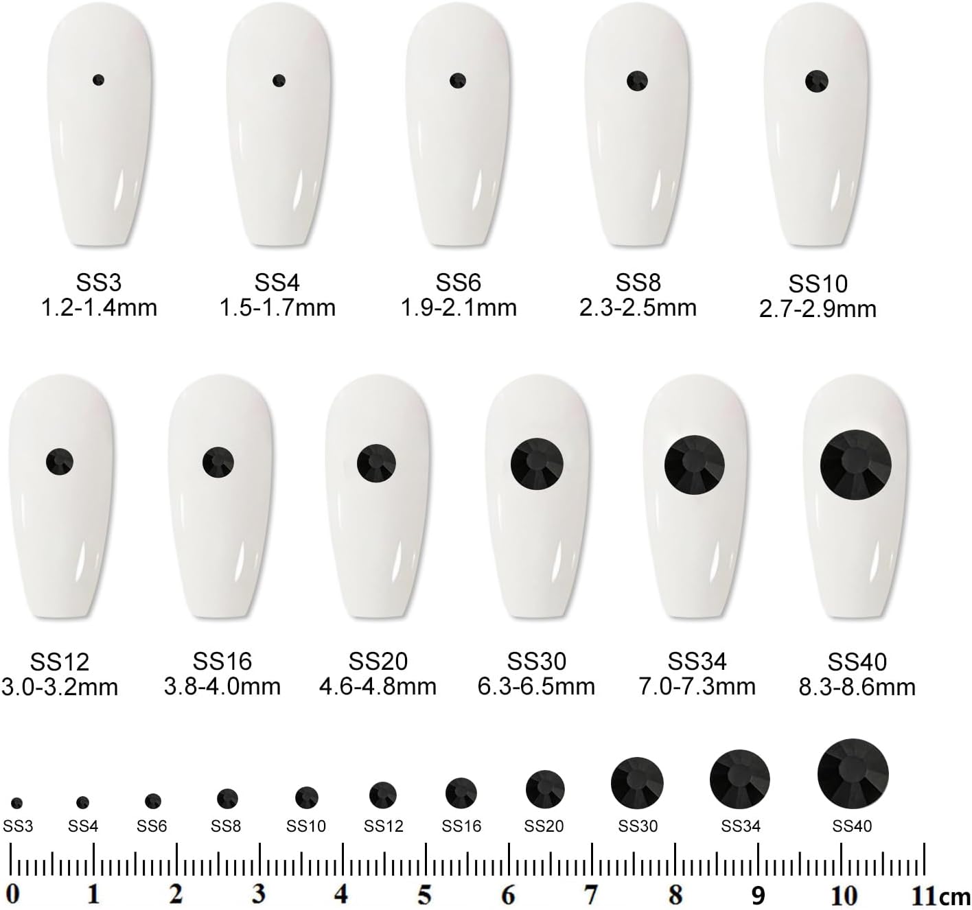 2000PCS SS20 Flatback Rhinestones | 12-Facet Diamond-Cut Glass Gems for Nail Art, Clothing, DIY Crafts |Glue-On Decoration Stones with Silver Backing(Jet Black)