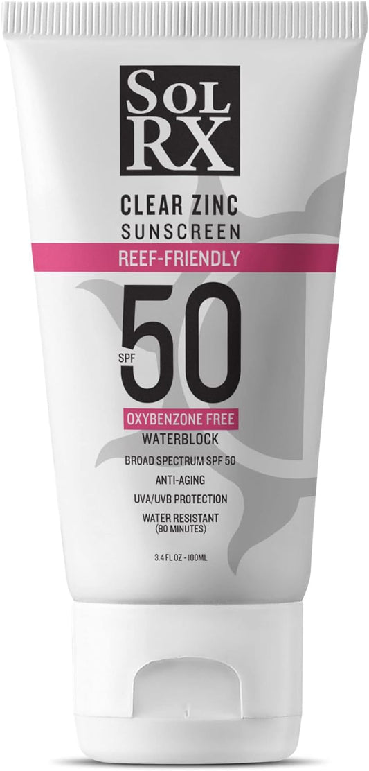 SolRX MINERAL+ SPF 50 Sunscreen - Zinc Oxide Sunscreen, Water Resistant Sunscreen, Reef Safe Sunscreen, Broad Spectrum Sunscreen for Face and Body
