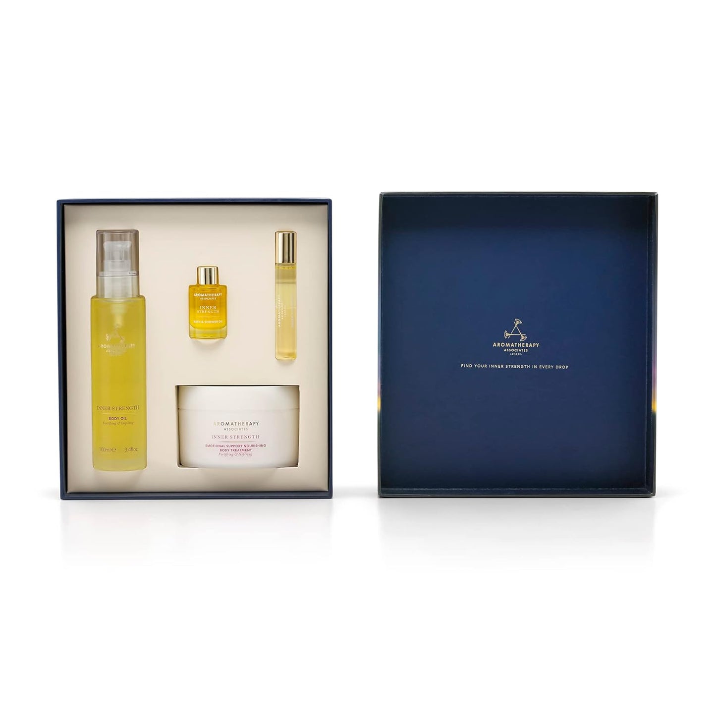 Aromatherapy Associates Moment of Comfort. Luxurious Gift Set Includes Inner Strength Bath and Shower Oil, Roller Ball, Body Oil, and Body Treatment (1 count)