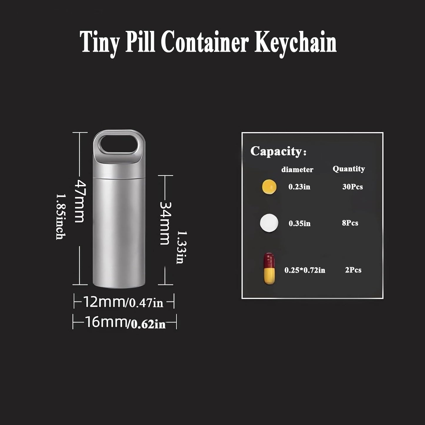 Small Keychain Pill Holder,304 Stainless Steel Portable Pill Case Organizer for Travel,Waterproof Pocket Pill Container Medicine Box for Purse Men (Mini Pill Case), Silver