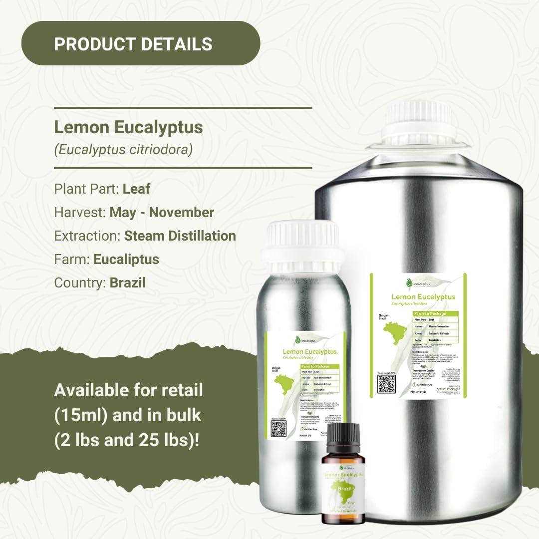 Lemon Eucalyptus Oil by Eucaliptus from Brazil - Essence of Lemon Eucalyptus (8 oz)