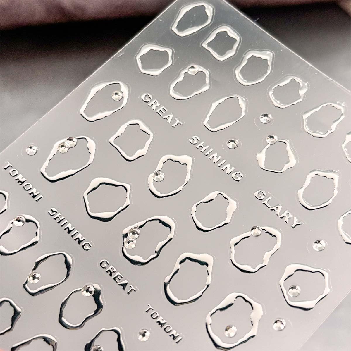 5D Embossed Sliver Nail Stickers Sliver Rhinestone Nails Sticker with Irregularity Design Nail Art Supplies Decals for Women Girls DIY Manicure Decoration 1Sheet