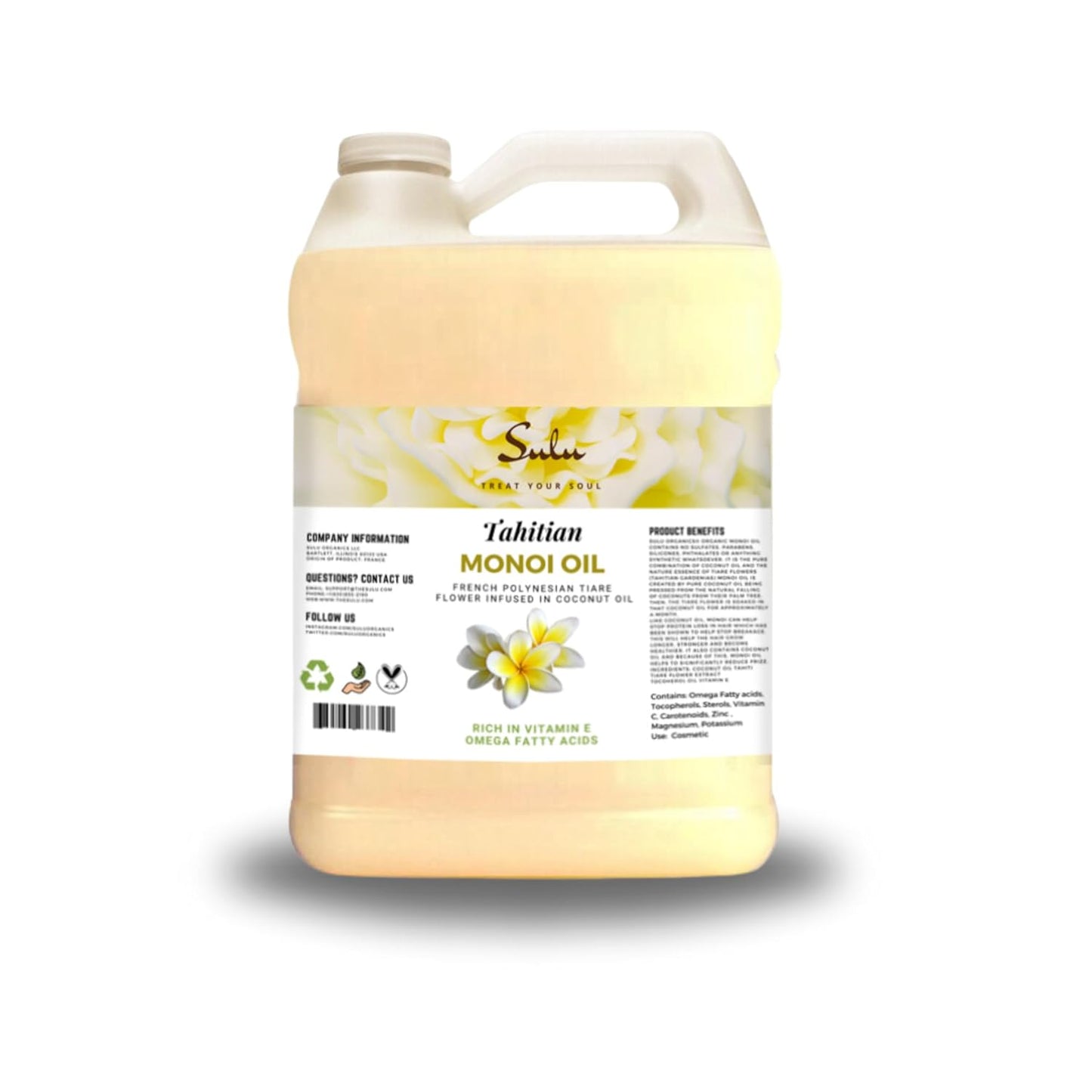 SULU ORGANICS 100% Pure Tahitian Monoi de Tahiti Body, Nail and Hair Oil 1 Gallon (128 FL.OZ)