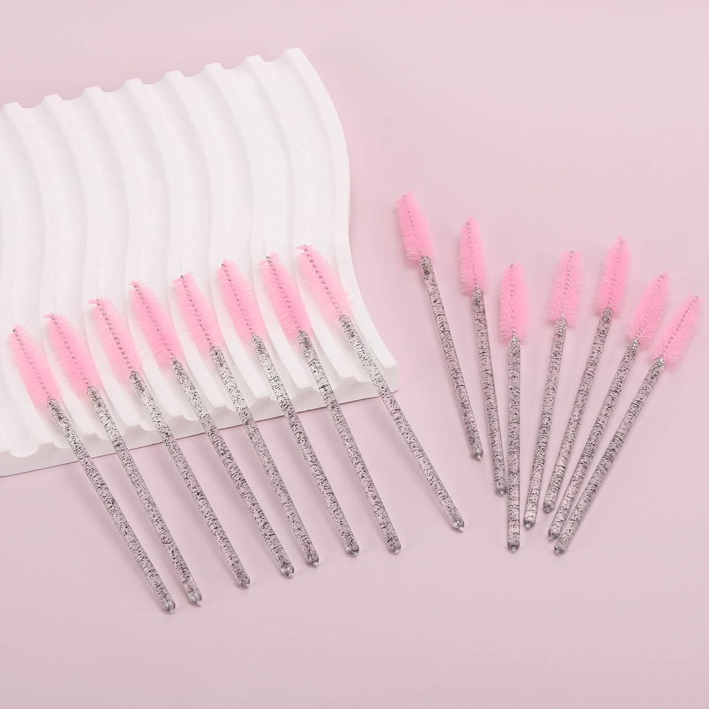 Tbestmax 300 Pcs Disposable Spoolies, Mascara Wand Eyelashes Brushes Applicator for Eyebrow Eye Lash Extension Black Stick Pink Head