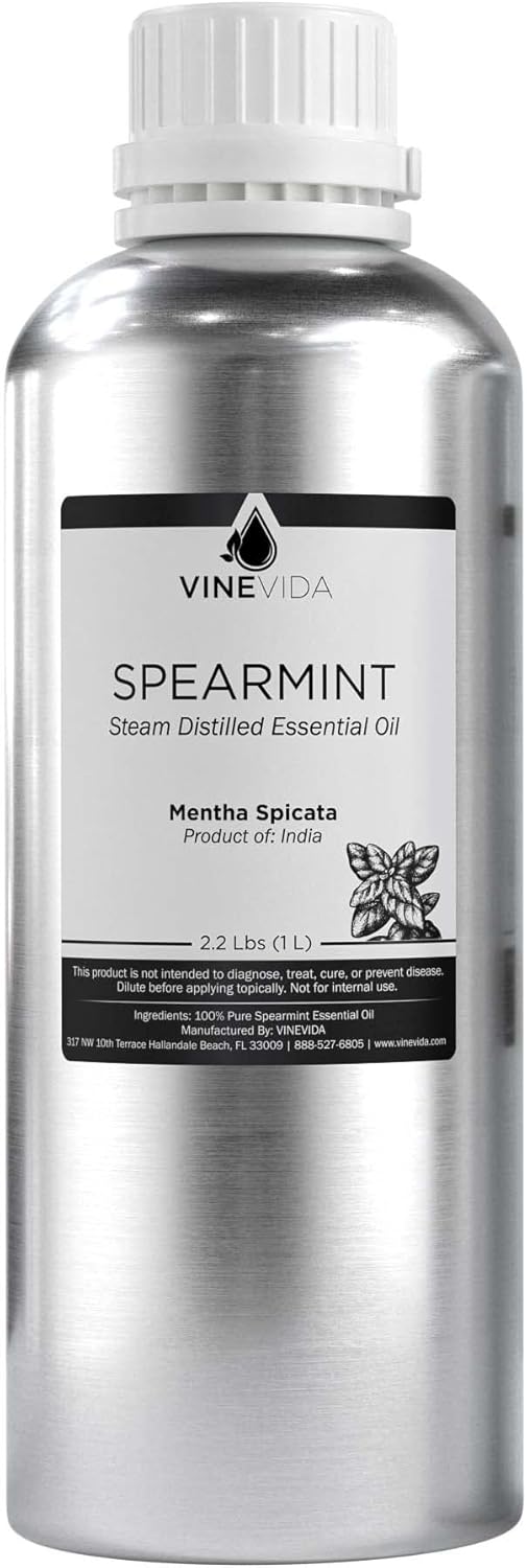 VINEVIDA Spearmint Essential Oil 32 oz - Undiluted Spearmint Oil 32 oz - Spearmint Candle Oil Scent - DIY Candle Scents for Candlemaking - Bulk Essential Oil for Soap Making Safe for Skin