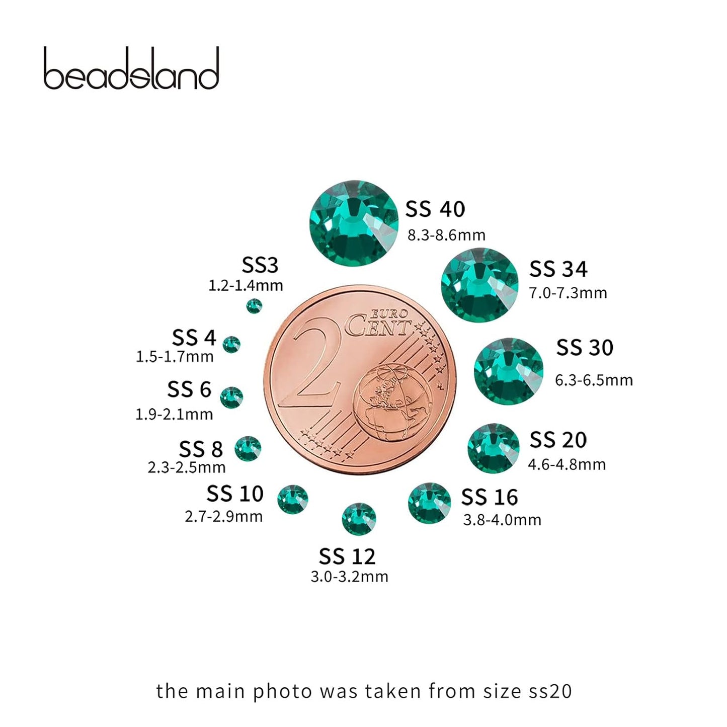 beadsland Flat Back Crystal Rhinestones Round Gems, Blue Zircon (1.9-2.0mm) SS6/1440pcs