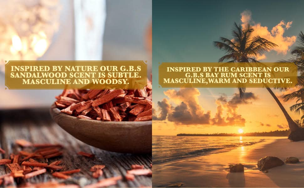 G.B.S Men's Shaving Soap 97% All Natural Enriched With Shea Butter and Glycerin, Creates Rich Lather Form, 3 Oz Each Pack of 2 (1 Sandalwood Round Shaving Soap, 1 Bay Rum Shaving Soap)