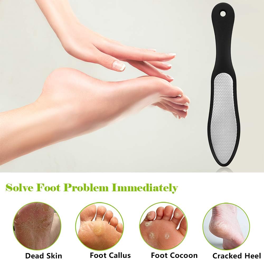 BEZOX Foot File (1 PCS), Double Sided Foot Scraper Callus Remover, Foot Rasp for Cracked Heel and Foot Corn Removal, Stainless Steel Pedicure File W/Cloth Storage Bag