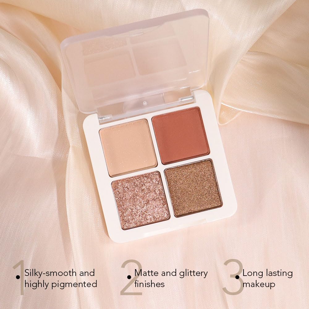 4 Colors Matte Shimmer Eyeshadow Makeup Palette,Rose Gold Champagne Nude Natural Neutral Eye Shadow Palette,Long Lasting Waterproof Naturing-Looking Women Girls Eye Shadow