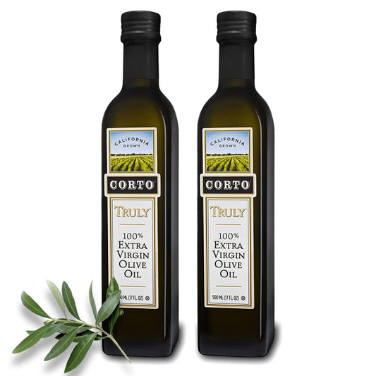 Corto TRULY® | 100% Extra Virgin Olive Oil | Floral Notes | Cold Extracted in State-of-the-Art Mill | Straight from Official Corto Olive Groves & Oil Producer (Truly 500ml Twin)