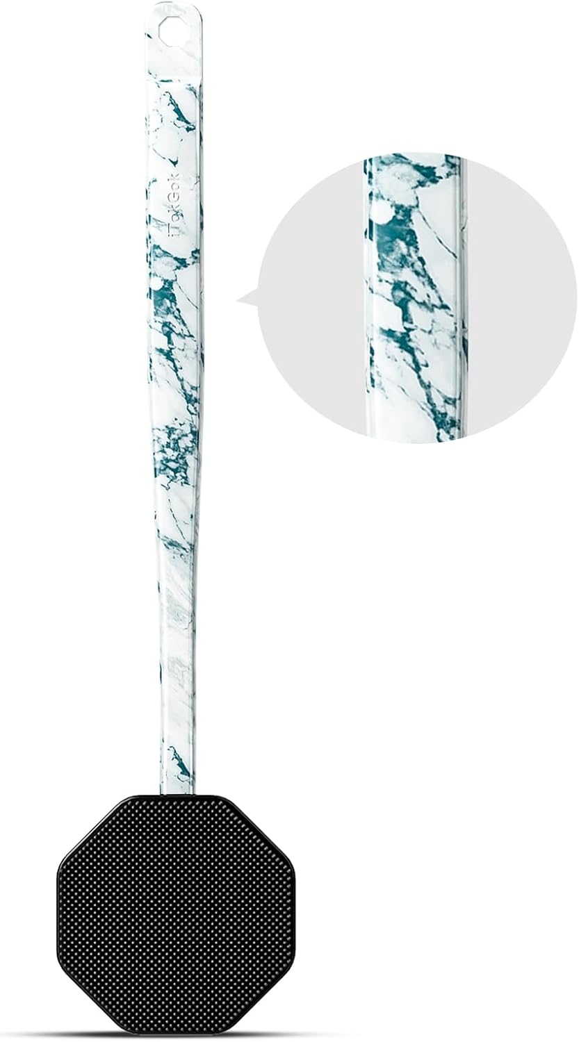 iTokGoK® Platinum Green Emerald Silicone Back Scrubber with Long Handle Back Brush for Shower,Silver-Infused Back Scrubber for Men and Women