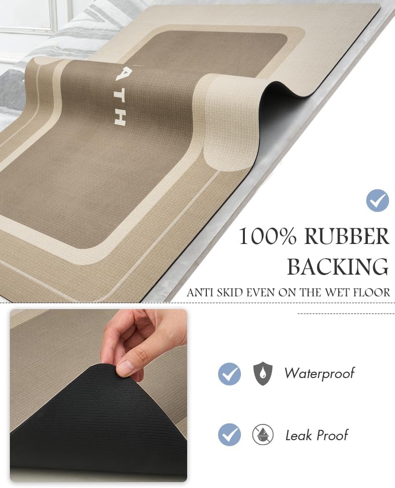 MontVoo-Bath Mat Rug Long Non Slip Super Absorbent Bathroom Runner Stain Resistant Quick Dry Thin Bathroom Mat Fit Under Door-24"x70",Beige