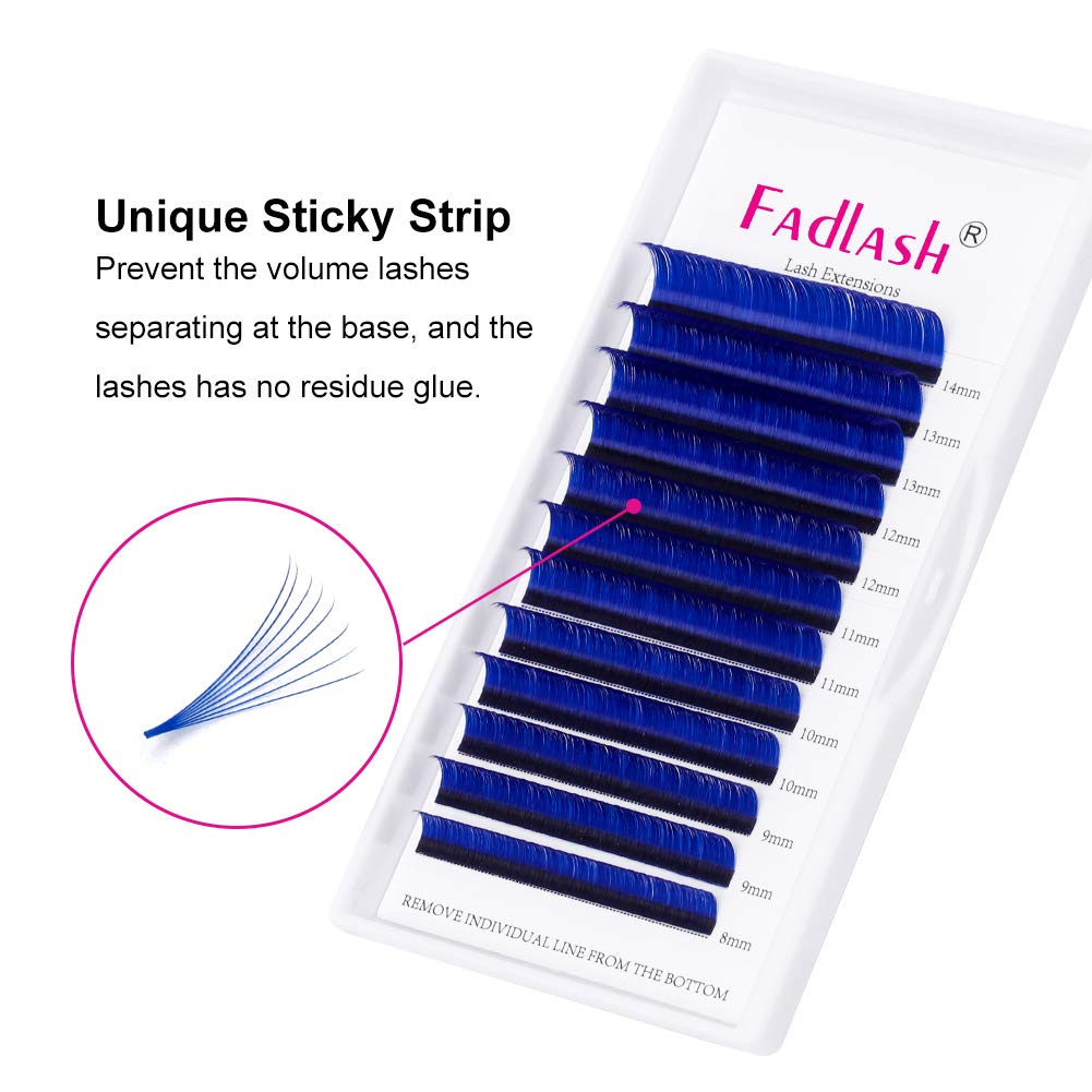 Volume Eyelash Extensions D curl Easy Fan Lash Extensions 8~14mm Mix Tray Blue 0.07mm Lash Extension Supplies by FADLASH (Blue 0.07-D-Mix)