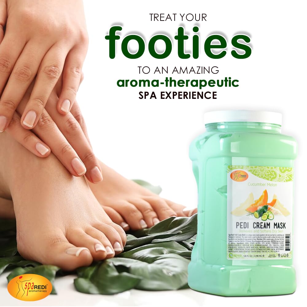 SPA REDI - Body and Foot Cream Mask, Cucumber and Melon, 128 Oz - Pedicure Massage for Tired Feet and Body, Hydrating, Fresh Skin