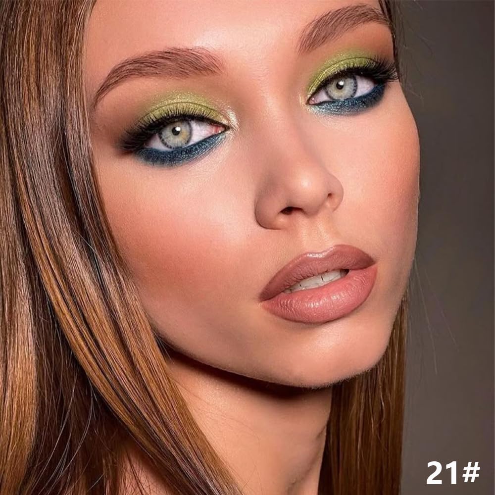 Yellow Green Shimmer Cream Eye Shadow Stick Makeup for Women, Lime Green Shimmer Matte Eye Shadow Brightener Stick for Eyes, Waterproof Eyeshadow Pencil Applicator Blendable for Eye Highlight 21