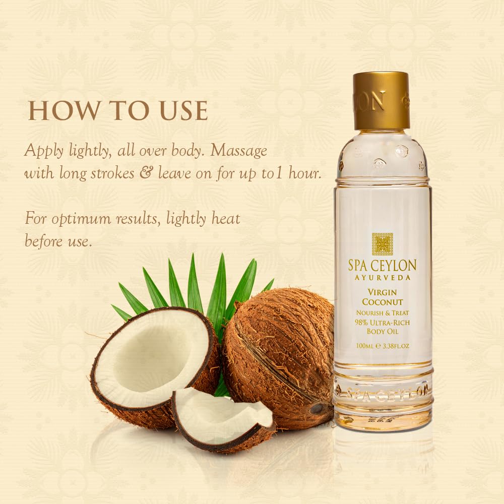 SPA CEYLON Virgin Coconut Nourish & Treat 25% Dry Body Oil | Organic Virgin Coconut Oil | Daily Hydration | Dry Skin Nourishing | Cold-Pressed | 100ml
