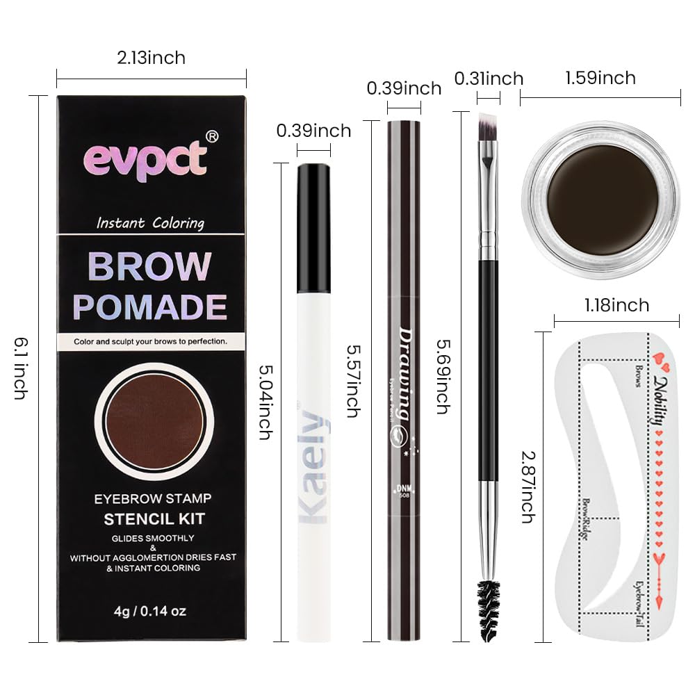evpct Eyebrow Stencils Kit for Women Shaping, Eyebrow Shaper Makeup Kit, Eye Brow Stencil Shaper Tinting kits for Women, with Eyeliner, Eyebrows Pencil, Pomade, Brush and 10 Stencils, Kit-01# EBONY