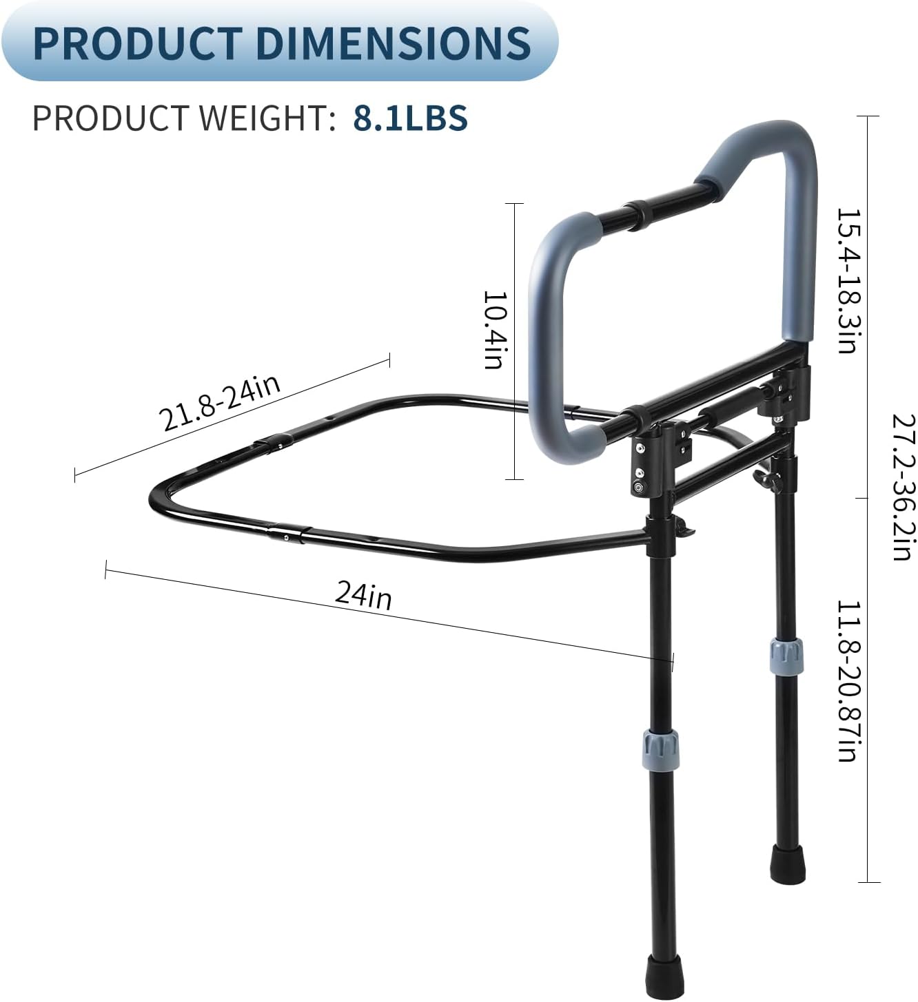 Bed Rail for Senior & Elderly and People Falling Out of Bed – Adjustable & Foldable Bed Assist Handle Safety Rail