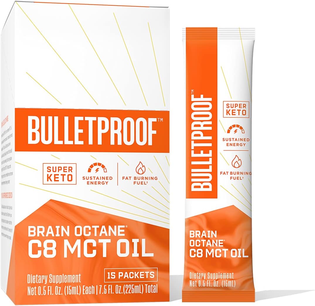 Bulletproof Brain Octane C8 MCT Oil Packets, Pack of 15, Keto Supplement for Sustained Energy