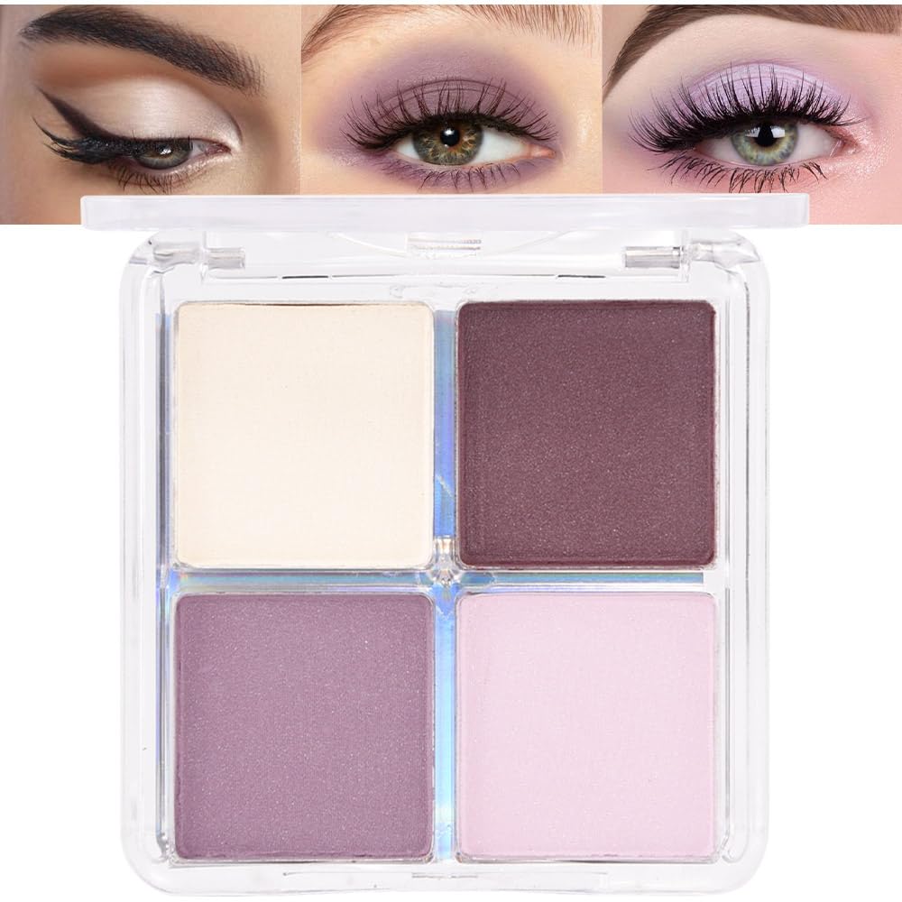 evpct Eyeshadow Quad Palette, Nude Pink Dark Mauve Plum Voilet Lavender Purple Glitter Shimmer Metallic Matte High Pigment Mini Eye shadow Palette Makeup for older Women, Vegan Cruelty-free, Romance