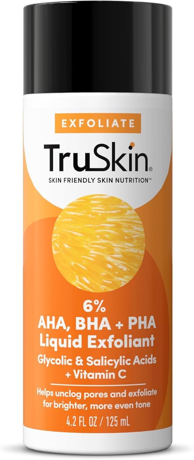 TruSkin BHA Liquid Exfoliant & Toner – PHA AHA BHA Gentle Exfoliator with Salicylic & Glycolic Acid, Vitamin C – Improve Appearance of Tone & Texture, Unclog & Minimize Look of Pores, 4.2 fl oz