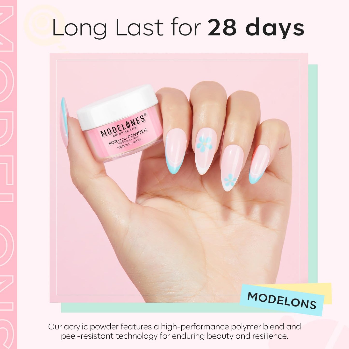 Modelones Pink Acrylic Powder Kit - 6 Colors Pastel Yellow Blue Purple Macaron Spring Cover Powder for Nail Art Extension - No Lamp Needed (A3-PearlyMint Frost)