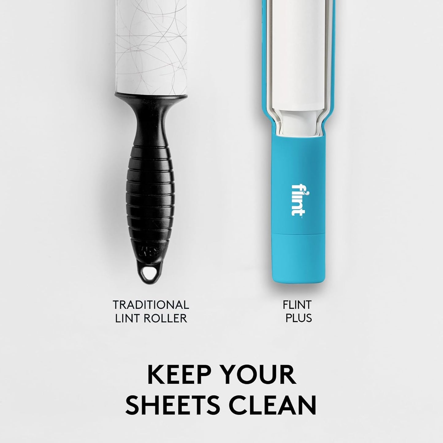 Flint Plus Retractable Lint Remover & Pet Hair Roller for Clothes – Refillable & Reusable Lint Roller with 70 Extra Sticky Tear-Off Sheets – Value Pack, Light Blue