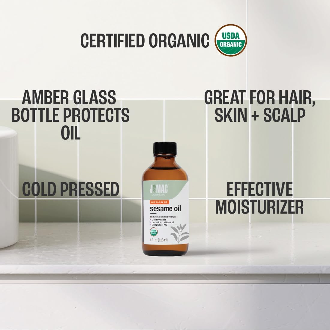 J MAC BOTANICALS Organic Sesame Oil Glass bottle