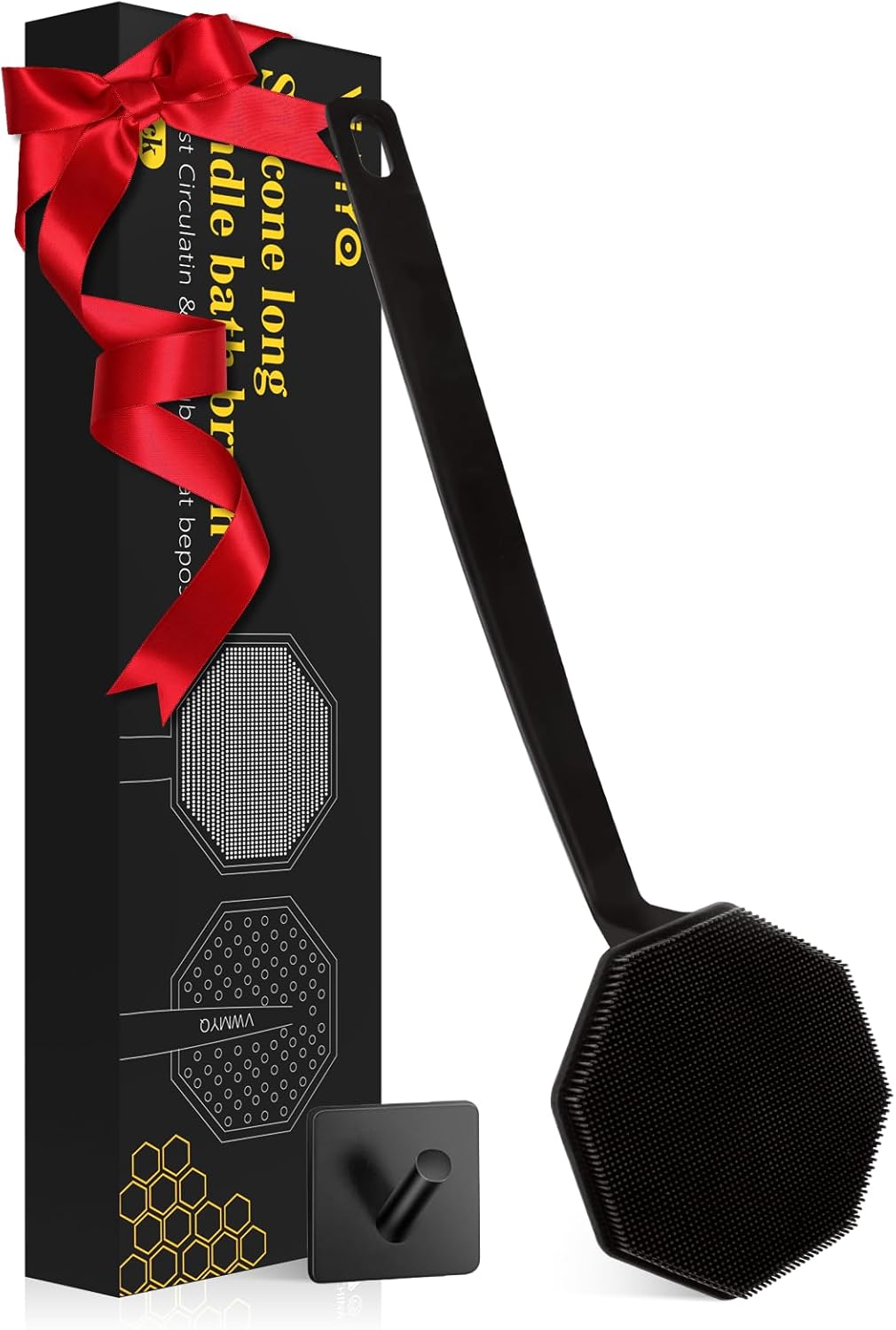 Silicone Back Scrubber for Shower,Back Washer for Shower Men, Lengthen Bath Body Brush with Long Handle, Brush for Shower Exfoliating and Massage Shower Brush - Black