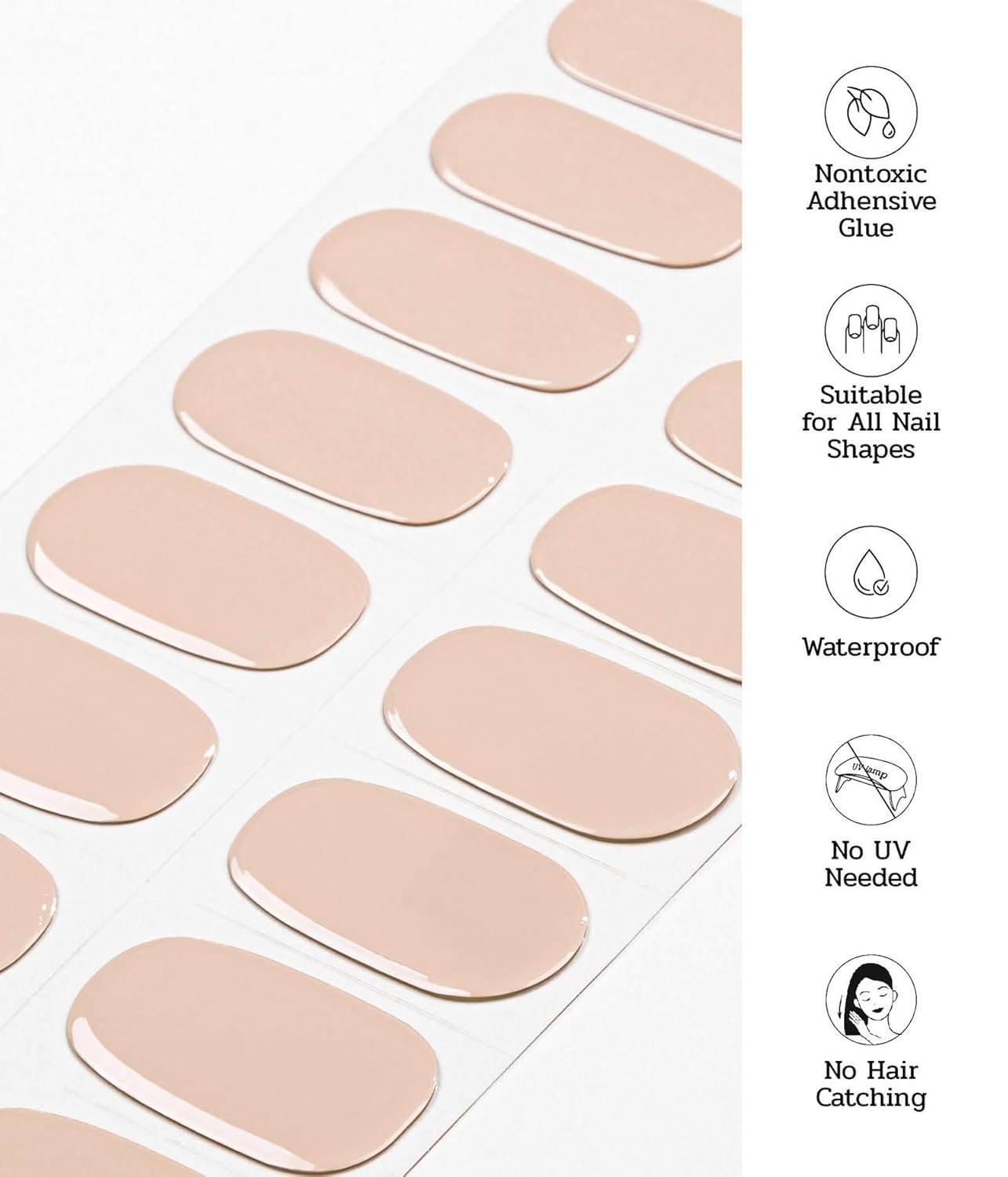 Nail Polish Strips - 22 Pcs Salon Quality Gel Nail Stickers - Long Lasting Wraps (Light Chestnut Brown)