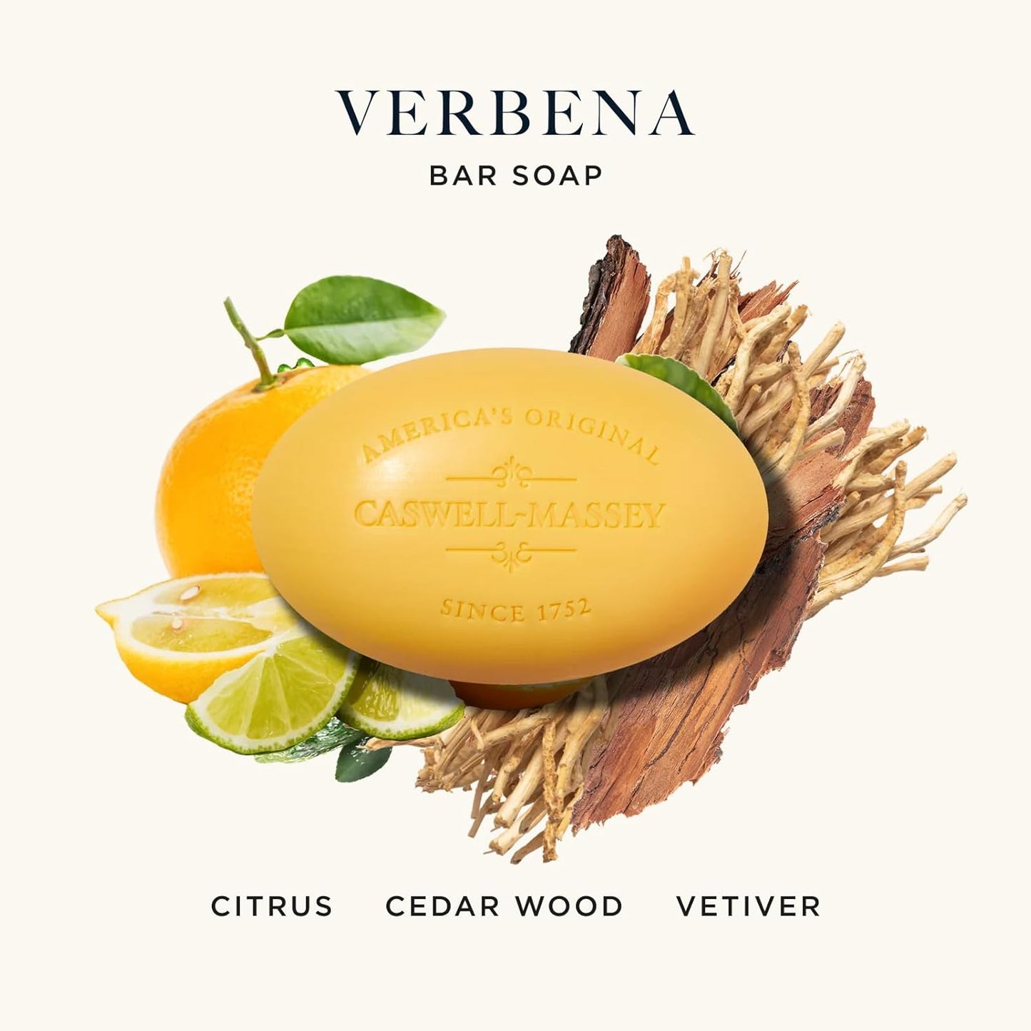 Caswell-Massey Verbena Natural Bar Soap, Bright Citrus Scent, Moisturizing Triple-Milled Body Soap for Men & Women, Plant-Based Formula with Essential Oils, for All Skin Types, Made in USA, 5.8 oz