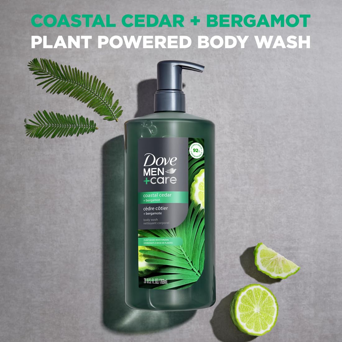 DOVE MEN + CARE Body Wash Coastal Cedar & Bergamot Plant-Based Moisturizing Body Wash for Men, 26oz