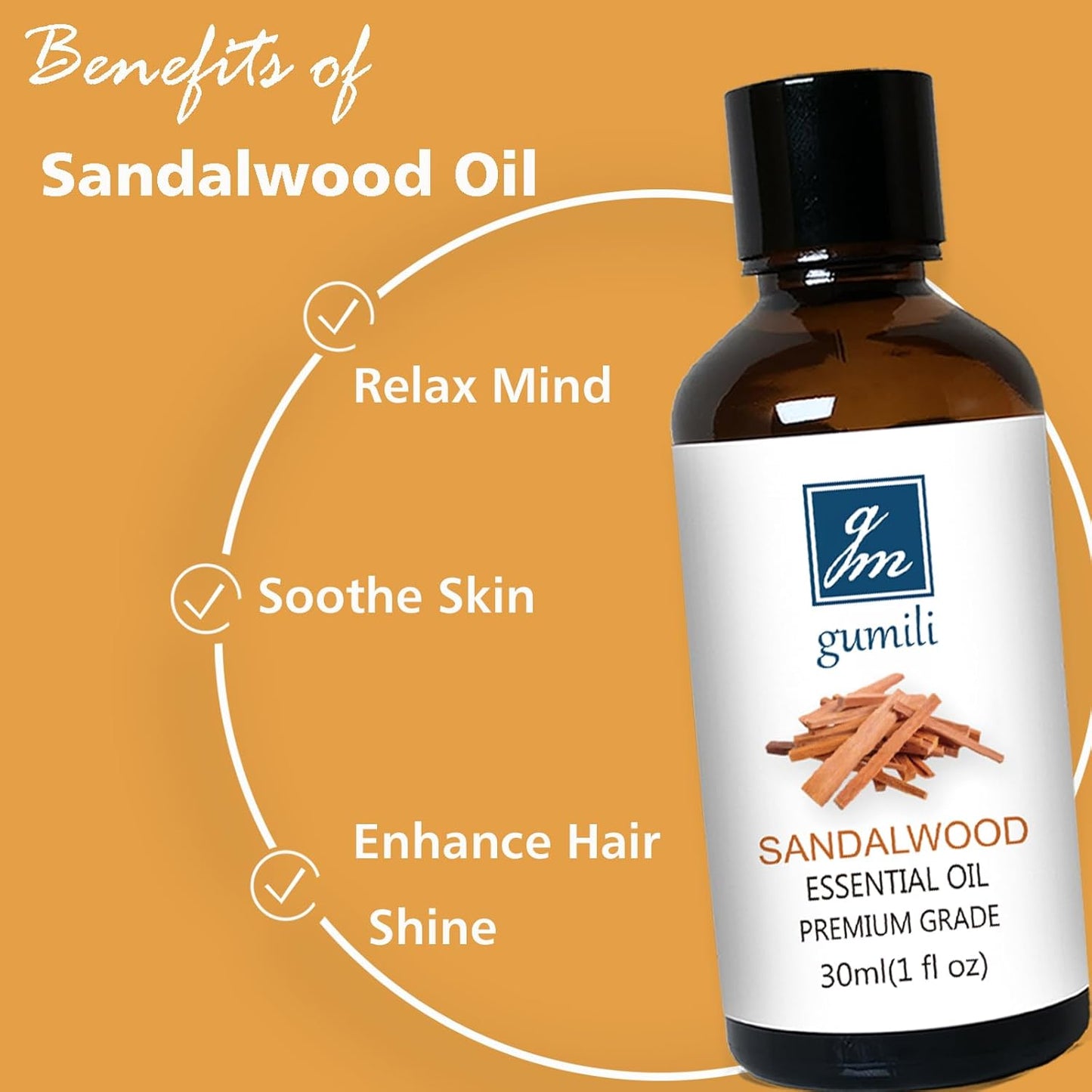 Sandalwood Essential Oil, Home Fragrance Oil Scent Oils for Perfume, Diffuser, Skin, Hair, Roll On - 1 Oz