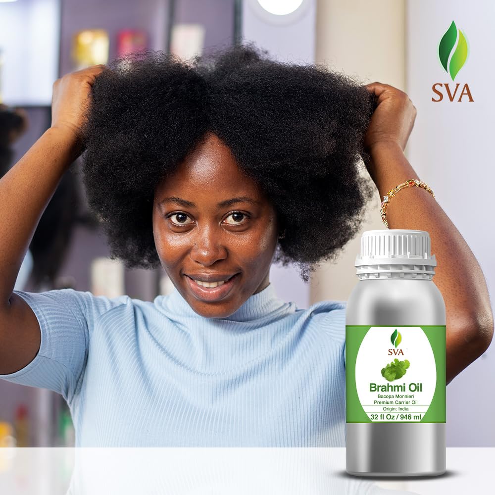 SVA Brahmi Oil - 32 Fl Oz – 100% Natural Cold Pressed Brahmi Oil - for Face, Skin Care, Hair Care, Scalp Massage & Body Massage – Carrier Oil