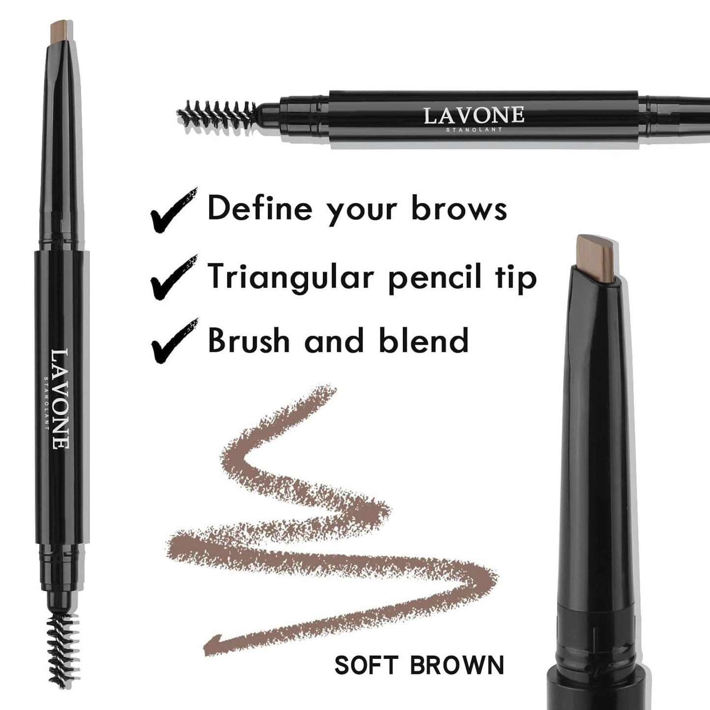 LAVONE Eyebrow Stamp Pencil Kit - Trio for Brows, Waterproof Pencil, Eyeliner, Pomade, Brush - Auburn